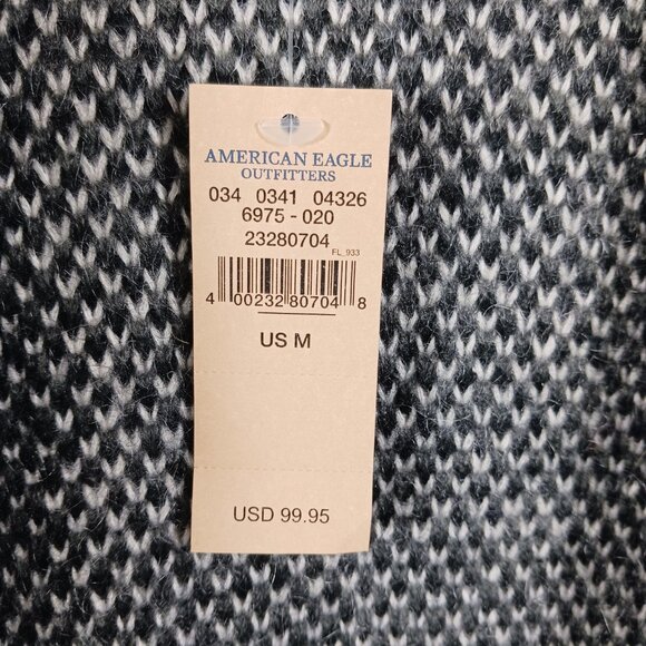NWT American Eagle Plaid Wool Blend Cardigan Sweater, Jacket Blk/Wht/Gray Sz MED - Picture 3 of 16